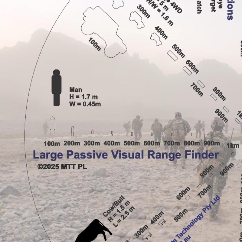 MTT PL Large Passive Visual Range Finder – 7.87" UV-Printed PETG Disk with 20" Cord – Ranges Man, 4WD, Truck, House, Container, Tank (Front/Side), Cow/Bull – No IR or Laser Signature – Stealth Tool - Image 4